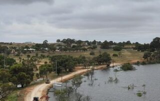 earthmovers-reinforcing-the-levee-at-the-paringa-football-netball-club.